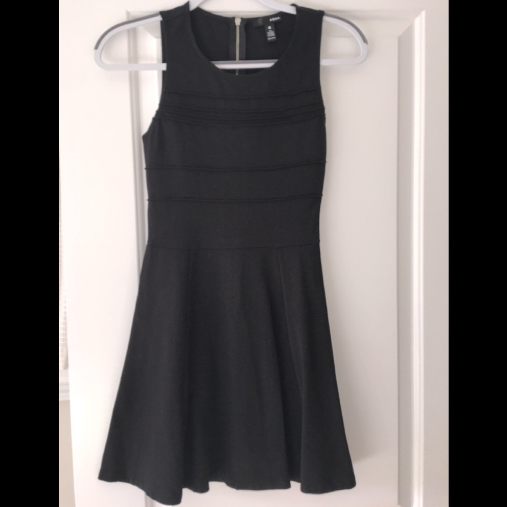 Aqua Black fit and flare dress. Back zippered. Size XS